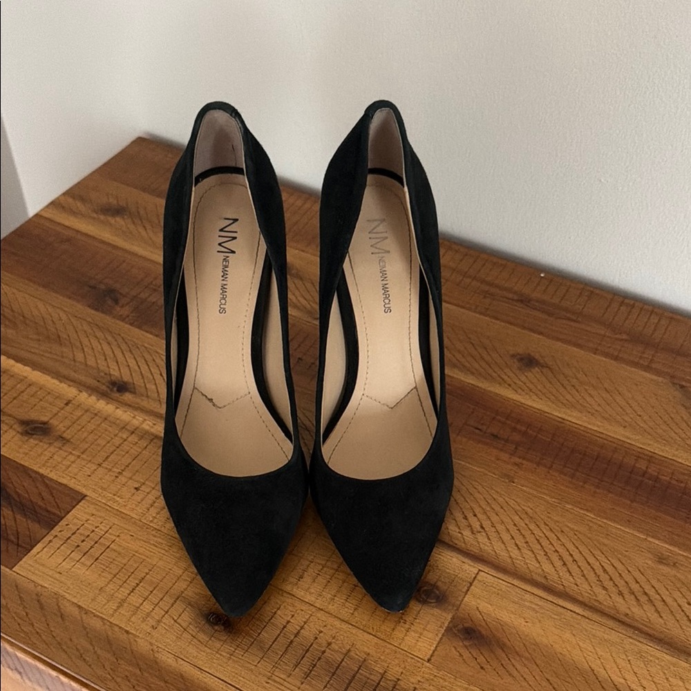 Neiman Marcus Black Suede Pointed Toe Pumps